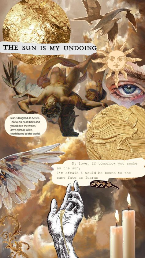 #icarus #falloficarus #love Icarus Background, Icarus Quotes, Icarus Fanart, Icarus Wallpaper, Icarus Aesthetic, Icarus Greek Mythology, Icarus Art, Poetry Collage, Icarus Tattoo