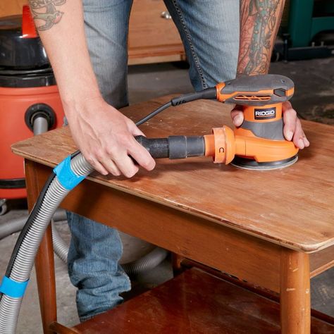 10 Tips for Mastering the Random Orbit Sander | Family Handyman Orbital Sander Tips, Table Refinishing, Wood Sanders, Sanding Tips, Hand Sander, Orbital Sander, Shop Vacuum, Woodworking Inspiration, Shop Vac