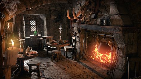 Fantasy Inn, Medieval Bedroom, Dnd Room, Interior Concept Art, Dungeon Room, Interior Environment, Different Moods, Log Cabin Interior, Castles Interior