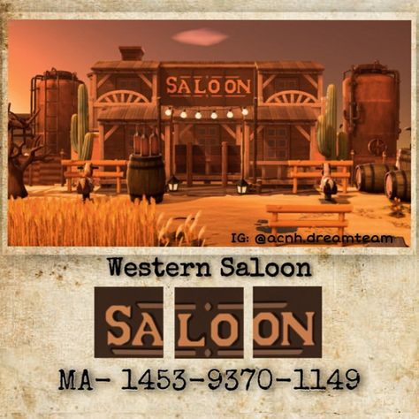 Acnh Western, Acnh Themes, Acnh Summer, Animal Crossing Music, Old West Town, Acnh Patterns, Western Saloon, Wild West Theme, Animal Ideas