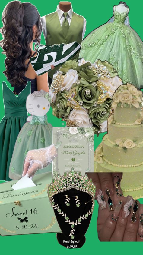 Disney Theme Quinceanera, Tinkerbell Quinceanera Theme, Princess Tiana Sweet 16, Tiana Quinceanera Themes, Tiana Quince, Quince Theme Ideas, Quince Court, Tiana Party, Princess Tiana Party