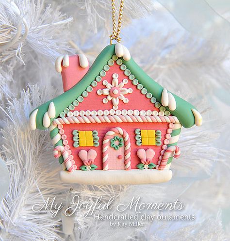 Handcrafted Polymer Clay Gingerbread House Ornament Polymer Clay Gingerbread House, Clay Gingerbread House, Polymer Clay Gingerbread, Clay Gingerbread, Gingerbread House Ornament, Polymer Clay Kunst, Handcrafted Christmas Cards, Handcrafted Ornaments, Polymer Clay Ornaments