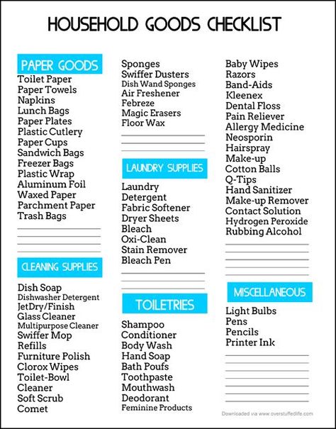 Love to bulk buy when things are on sale? Check out this printable to keep track of your household goods and inform your shopping! New Home Checklist, Apartment Checklist, Trendy Apartment, Moving Checklist, Decor Studio, Deep Cleaning Tips, Household Goods, Budget Planer, Cleaning Checklist