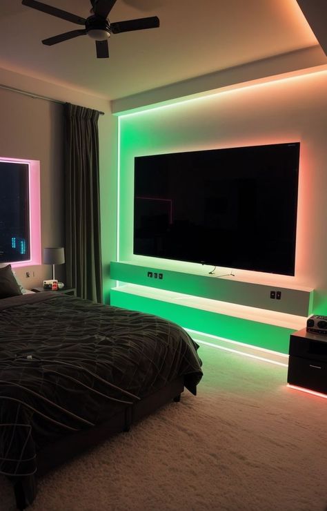 Led Strip Bedroom, Subway Tile Patterns, Teenager Boy, Inspired Bedroom, Led Strip Lights, Boy Bedroom, Strip Lights, Game Characters, Immersive Experience