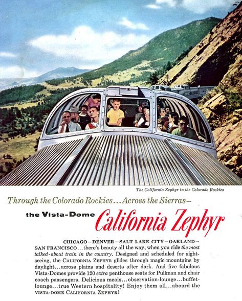 1960 California Zephyr Train Zephyr Train, California Zephyr, Vintage Trains, Railroad Art, Aviation Posters, Train Posters, Train Cars, Railway Posters, Train Art