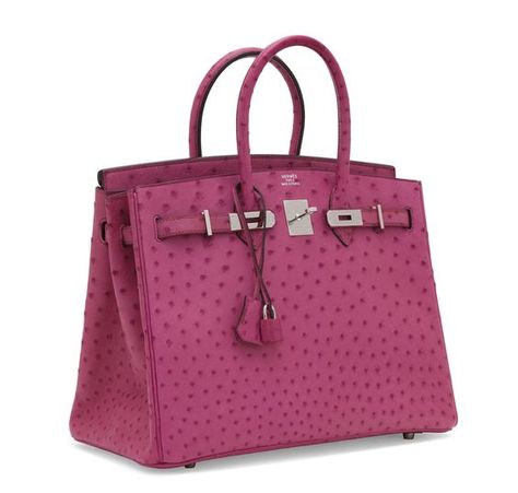 A FUCHSIA OSTRICH BIRKIN 35 WITH PALLADIUM HARDWARE | HERMÈS, 2005 | 21st Century, bags | Christie's Hermes Ostrich Bag, Pink Birkin, Sheikha Mahra, Ostrich Birkin, Family Closet, Ostrich Bag, Birkin Bags, Hermes Birkin Handbags, Cute Luggage