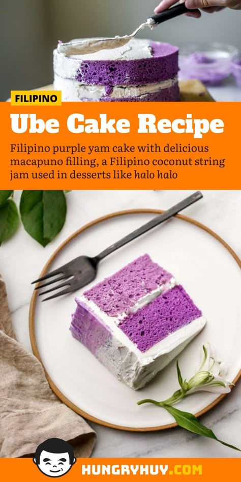 Best Ube Cake Recipe, Ube Macapuno Cake Recipe, Yam Cake Recipe, Purple Yam Cake, Famous Cakes, Yam Cake, Ube Cake, Filipino Dessert Recipes, Ube Recipes