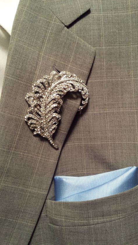 Feather Lapel Broach Men's Brooch, Lapel Brooch, Lapel Pins Mens, Brooch Men, Diamond Brooch, India Jewelry, Brooch Jewelry, Mens Accessories Fashion, Wedding Accessories