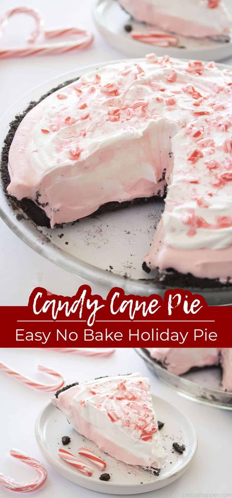 Christmas Candy Cane Dessert, No Bake Christmas Pie Recipes, No Bake Peppermint Pie, No Bake Candy Cane Pie, Christmas Peppermint Desserts, Easy Christmas Desert, Candy Cane Pie Recipe, Christmas Pie Ideas, Candy Cane Desserts