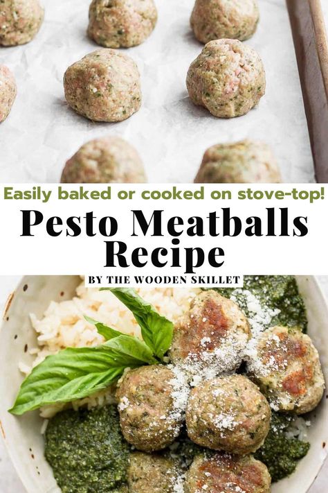 Pesto Chicken Meatballs Pasta, Meatballs With Pesto Sauce, Pesto Meatballs Beef, Pesto Meatballs And Pasta, Pesto Turkey Meatballs, Pesto Meatball, Macro Ideas, Turkey Pesto Meatballs, Pesto Meatballs