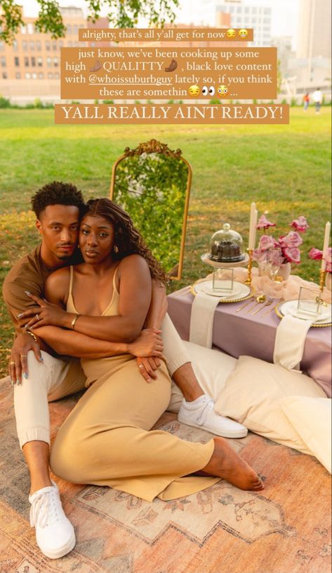 Picnic Outfit For Couples, Black Couple Picnic Photoshoot, Bae Vacation, Blk Couples, Couple Content, The Good Wife's Guide, Marriage Photoshoot, Outdoor Dates, Garden Shoot