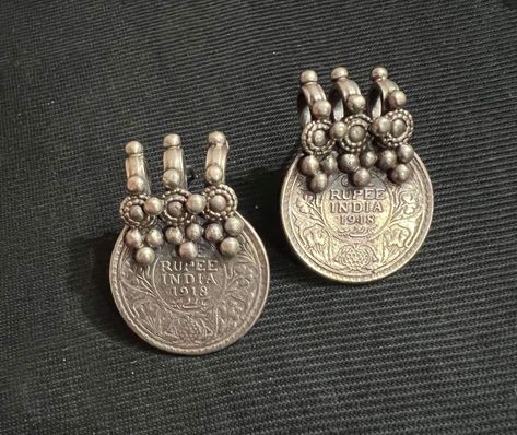 Old Silver Coins, Junk Jewellery, Junk Jewelry, Jhumki Earrings, Traditional Earrings, Silver Earrings Handmade, Gemstone Engagement, Silver Coin, Jewellery Designs