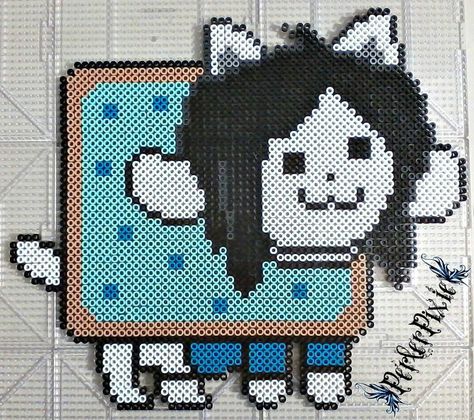 Temmie Nyan Cat perler beads by PerlerPixie Cat Perler Beads, Temmie Undertale, Helo Kity, Stitch Games, Hama Beads Minecraft, Cross Stitch Boards, Nyan Cat, Minecraft Pixel Art, Minecraft Crafts