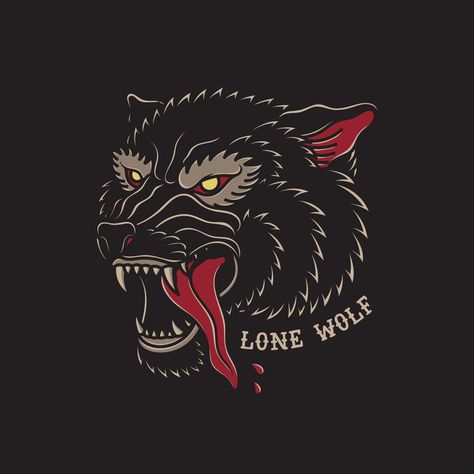 illustration of head wolf with traditional old school tattoo Traditional Wolf Head Tattoo, Wolf Head Tattoo, Traditional Tattoo Vector, Wolf Tattoo Traditional, Lone Wolf Tattoo, Traditional Black Tattoo, Traditional Tattoo Old School, Wolf Illustration