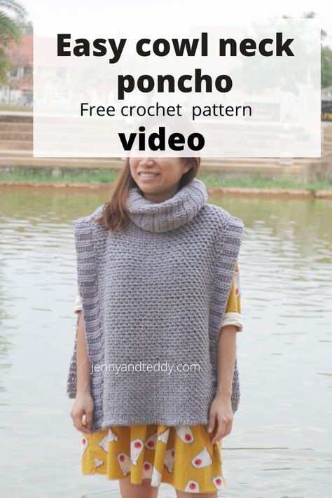 Easy Crochet Cowl, Turtle Neck Poncho, Cowl Poncho, Poncho Au Crochet, Poncho Patterns, Fleece Poncho, Crochet Hood, Crochet Poncho Free Pattern, Cowl Neck Poncho