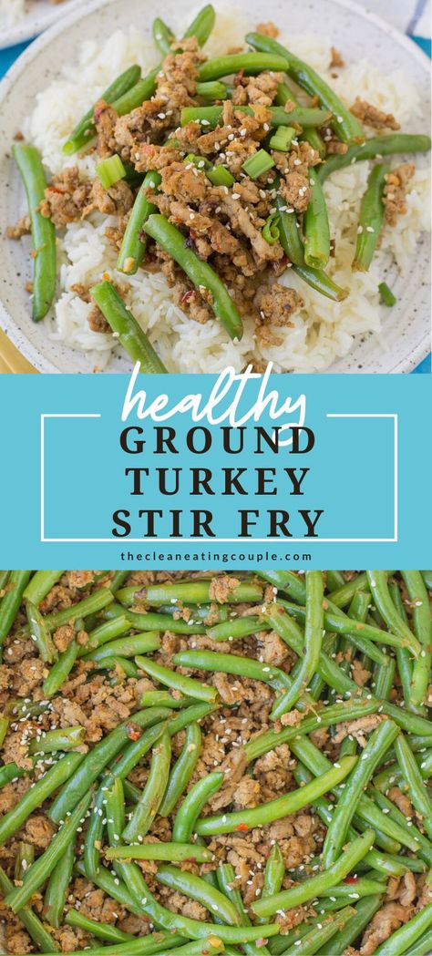 Spicy Ground Turkey Stir Fry is one of the best ground turkey recipes! Low carb, Whole30, paleo and done in under 30 minutes with 7 simple ingredients. This easy meal is great for meal prepping or a quick dinner. A healthy Asian inspired turkey dinner that everyone will love. Load it up with veggies, or just use green beans - it's up to you! Ground Turkey Macro Friendly Recipes, High Protein Low Carb Ground Turkey Recipes, Low Carb Ground Turkey Recipes For Dinner, Low Carb Turkey Recipes, Ground Turkey Recipes Low Carb, Low Carb Ground Turkey Recipes, Ground Turkey Stir Fry, Best Ground Turkey Recipes, Ground Turkey Recipes Easy