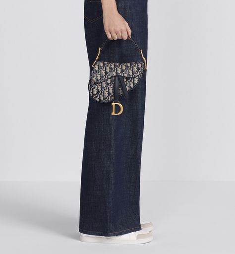 Mini Saddle Bag with Strap Blue Dior Oblique Jacquard | DIOR Dior Mini Saddle Bag, Mini Saddle Bag, Blue Dior, Dior Oblique, Womens Designer Bags, Dior Saddle, Maria Grazia Chiuri, Christian Dior Couture, Maria Grazia