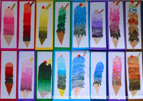 Use Your Coloured Pencils: Ice Cream Cones in Tints and Shades Color Theory Projects, 3rd Grade Art Lesson, Grade 1 Art, Tints And Shades, Color Wheel Art, Color Theory Art, Kindergarten Art Lessons, 7th Grade Art, Monochromatic Art