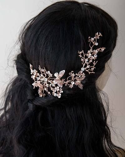 Butterfly Wedding Headpiece in Rose Gold Glamor Hairstyles, Gold Bridal Headband, Gold Bridal Hair Accessories, Garden Themed Wedding, Gold Leaf Headband, Pearl Bridal Headband, Leaves Headband, Quinceanera Hairstyles, Pearl Headpiece