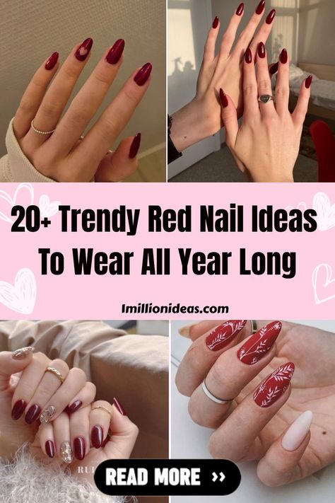 The red nail model captures the hearts of women with vibrant, bright, and attractive tones. Especially, when spring day is approaching, any… Red Finger Nails, Nails With Accent Finger, Red Nails With Accent, Nails With Accent, Red Nail Ideas, Nail Model, Red Ombre Nails, Silver Glitter Nails, Red Nail Polish