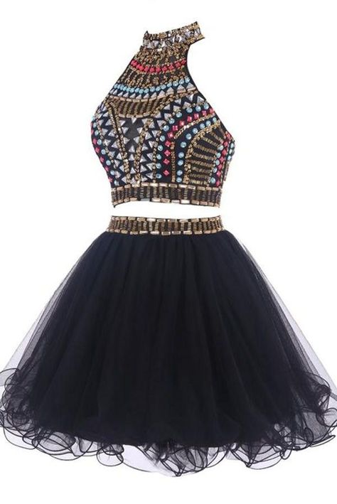 Pretty Black Short Handmade Beading Homecoming Dresses K318 Pretty Homecoming Dresses, Halter Prom Dresses, Grad Ideas, Tulle Homecoming Dress, Dress Graduation, Prom Dresses Two Piece, Two Piece Homecoming Dress, Dress Homecoming, Cute Prom Dresses