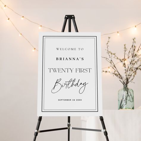 This is an elegant, minimalist and modern 21st Birthday Party welcome sign. It is a simple and stylish typography design in striking and classic black and white. This welcome board would work well for a sophisticated and stylish birthday celebration. Please contact the designer for any queries about this design. Twenty First Birthday, 21st Birthday Party, Welcome Board, 21st Party, Party Welcome Sign, Party Stationery, Birthday Party Celebration, Birthday Party 21, Adult Birthday Party