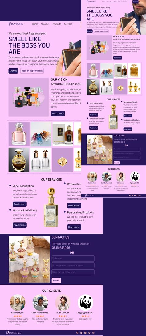 Introducing my latest UIUX design project- a stunning perfume website landing page that is sure to captivate fragrance enthusiasts. This project was designed to showcase my skills in creating visually appealing and user-friendly interfaces that provide an exceptional shopping experience. The website features a modern and sleek design that draws users in with its beautiful imagery and clean layout. I am excited to add it to my portfolio. Perfume Website Design, Online Store Design, Uiux Design, Website Landing Page, Modern Website, Website Features, My Portfolio, Landing Page Design, Design Project