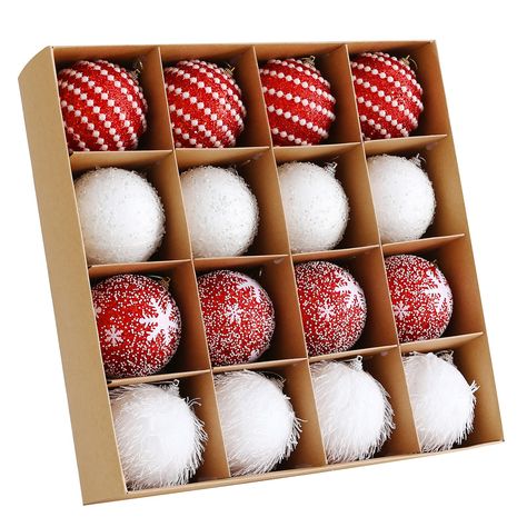 PRICES MAY VARY. 16pcs foam Christmas balls in one carton, 4pcs for each of the 4 styles. It comes with cardboard packaging during delivery 4 styles featuring classic Christmas elements, snowflakes and shimmering designs to hang on your Christmas tree to make your tree sparkle. Exquisite decorations add to the festive atmosphere. The fine flash adopts the latest technology and is not easy to fall off. Good quality and durable Each ball has a string at the top that can be hung anywhere you want. Xmas Tree Decor, Grinch Christmas Tree, House To Home, Buy Christmas Tree, Red White Christmas, White Ornaments, Navidad Diy, Christmas Style, Beautiful Christmas Trees