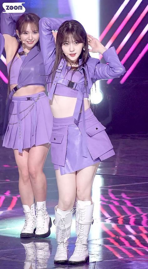 Purple Kpop Outfits, Kpop Dress, Rhinestone Cowgirl, Performance Outfits, Black White Outfit, Preformance Outfits, Monochromatic Outfit, Purple Outfits, Fashion Portfolio