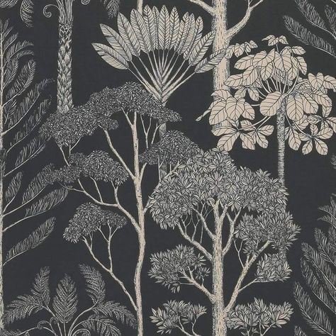 Interiors • Instagram Tree Wallpaper Brown, Ferm Living Wallpaper, Wallpaper Trees, Living Wallpaper, Katie Scott, Tropical Fabric Prints, Modern Wallpaper Designs, Fantastic World, Lines Wallpaper