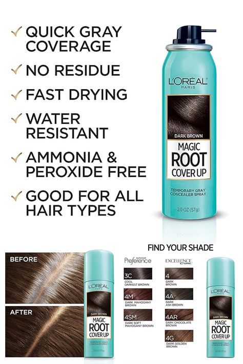 Paris Magic Root Cover-Up Gray Concealer Spray Dark Brown Dark Ash Brown, Gray Roots, Brown Packaging, Root Cover Up, Hair Color Spray, Spray Hair, Grey Roots, Color Spray, Gray Coverage