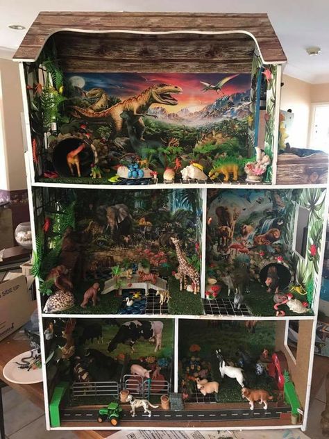 Diy Dinosaur Play House, Diy Dinosaur Doll House, Dinosaur Dolls House, Dinosaur House Diy, Dinosaur Doll House Diy, Boy Dollhouse Diy, Doll House For Boys Diy, Dino Dollhouse, Diy Boy Doll House