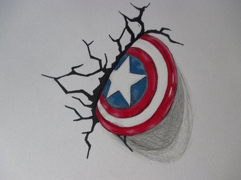 My 3D Captain America Shield pencil/sharpie marker drawing. Avengers Sketch Pencil Easy, Easy Avengers Drawings, Avengers Sketches Easy, Captain America Art Sketch, Captain America Easy Drawing, Superhero Drawing Ideas, Captain America Drawing Sketches, How To Draw Captain America, Captan America Drawings