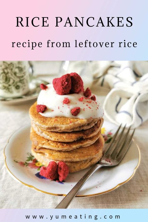 My favourite recipe for light and fluffy rice pancakes made from cooked rice. Easy recipe to make for the perfect breakfast or brunch and a great way to use up any leftover rice. This is a sweet version of rice pancakes, so serve it with a fresh fruit, yoghurt and a little bit of honey or your choice of pancake toppings. Rice Pancakes Leftover, Cream Of Rice Pancakes, Rice Pancakes Recipe, Fruit Yoghurt, Applesauce Pancakes, Quick Pancakes, Pancakes For One, Breakfast Rice, Rice Pancakes