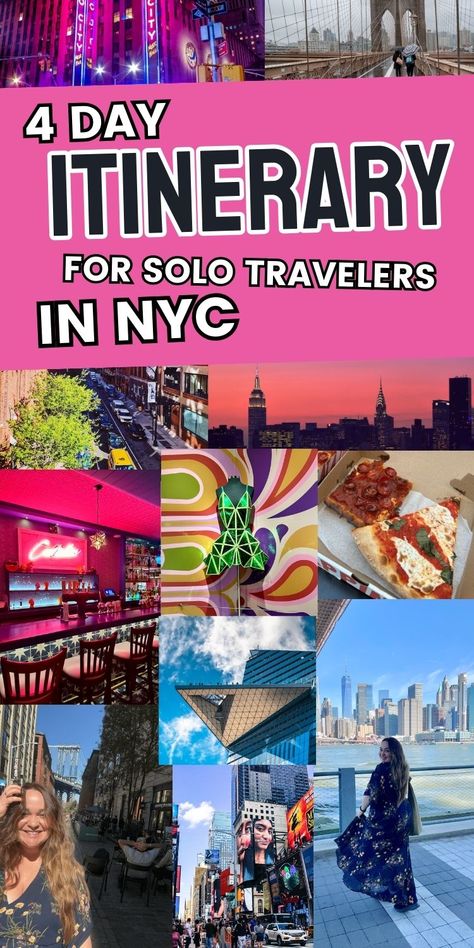 My 4-day NYC itinerary is perfect for those traveling solo! If you're venturing into New York City alone, let this guide be your companion in discovering everything the city has to offer.
Embark on a solo journey through NYC with my 4-day itinerary crafted just for you! NYC itinerary, NYC itineraries, solo travel, solo travel to nyc, solo traveler in nyc, travel alone in nyc, travelling alone in nyc, solo traveler, solo itinerary for nyc, solo travel for New York City, solo traveler in nyc Nyc Solo Trip, Travel To Nyc, Nyc Itinerary, Solo Vacation, Solo Adventure, Staten Island Ferry, Single Travel, New York Summer, Ny Trip