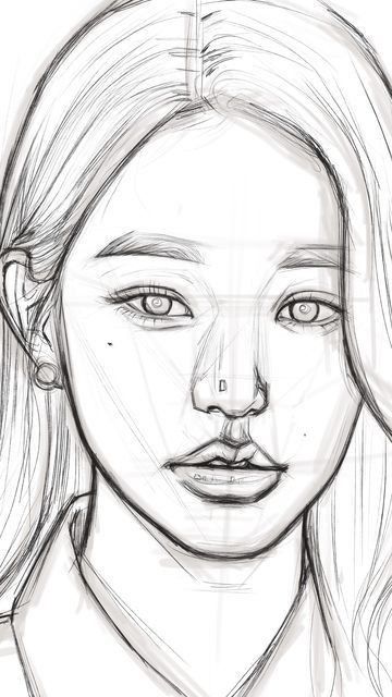 Kpop Sketches Pencil, Sketch Ideas Portraits, Face Portrait Drawing Sketches Easy, Drawing Face Reference Sketch, Wonyoung Drawing Pencil, Ryujin Drawing Sketch, Wonyoung Sketch Pencil, Faces To Draw Sketches, Kpop Idol Drawing Easy