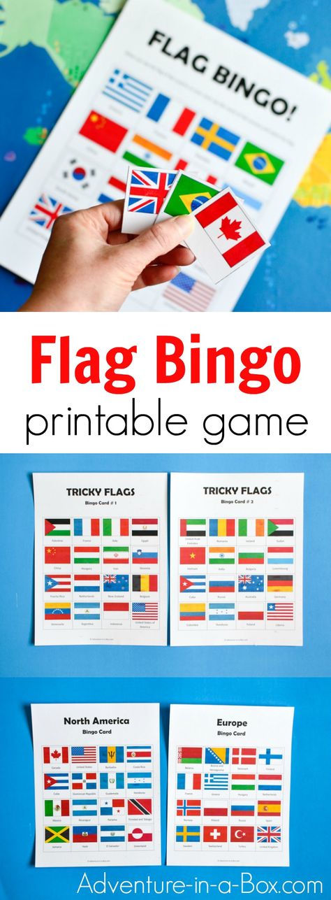 Flag Bingo is a printable educational game that challenges children to learn and identify the flags of the world. Fun supplement to teaching geography in preschool and K-6! #printablegame #games #printable #flags Travel Activities For Preschoolers, Printable Flags, Around The World Games, Geography Games, Around The World Theme, Flag Game, Geography Activities, Geography For Kids, Printable Games For Kids