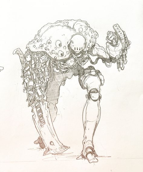 Monster Sketch, Arte Cyberpunk, Robot Concept, A4 Poster, Robots Concept, Robot Art, Robot Concept Art, Cyberpunk Art, Creature Concept Art