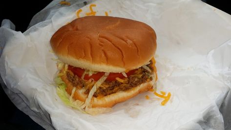 Fake 1980's Taco Bell Bell Beefer Burger | Food.com Taco Bell Bell Beefer Recipe, Chili Burgers Recipe, Taco Bell Beef, Taco Burgers, Chili Burger, Loose Meat, Taco Burger, Loose Meat Sandwiches, Taco Bell Recipes