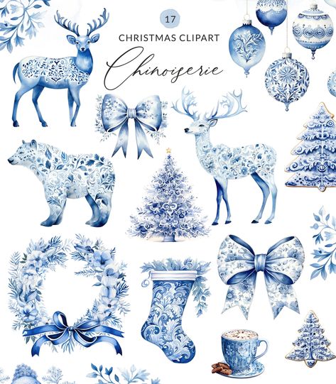 Chinoiserie Christmas, Blue Willow China, Blue Christmas Decor, Blue Chinoiserie, Chinoiserie Decorating, Oil Painting Inspiration, Vintage Style Art, Blue White Decor, Christmas Poster