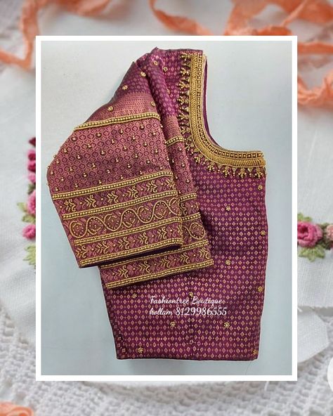 Maggam Work On Brocade Blouse, Wedding Blouse Handwork Designs, Aari Work On Brocade Blouse, Simple Sleeve Aari Work Design, Bridal Blouse Work Designs, Blouse Handwork Designs, Bride Blouse Designs Latest, Work Blouse Hand Designs, Blouse Aari Work