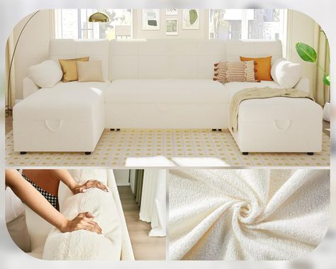 Amazon.com: VanAcc Sleeper Sofa, Sofa Bed- 2 in 1 Pull Out Couch Bed with Storage Chaise for Living Room, Sofa Sleeper with Pull Out Bed, White Boucle Couch : Home & Kitchen Boucle Couch, Grey Linen Sofa, White Sectional Sofa, U Shaped Couch, Pull Out Couch, Pull Out Sofa, Pull Out Bed, Storage Chaise, Sofa Accessories