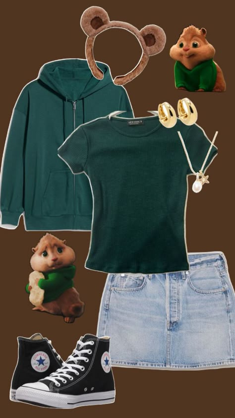 Theodore Halloween Costumes, Theodore And Eleanor Chipmunks Costume, Halloween Costumes With Converse, Halloween Day Outfit, Cute Work Costumes Halloween, Halloween Costumes Ideas Aesthetic, Jean Skirt Halloween Costume, Cool Last Minute Halloween Costumes, Costumes With Jeans