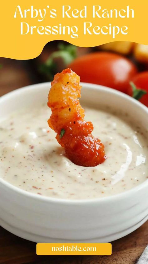 Arby’s Red Ranch Dressing Recipe – Nosh Table Ranch Sauce Recipe, Ranch Sauce, Ranch Dressing Recipe, Crispy Fry, Tomato Ketchup, Creamy Sauce, Dressing Recipe, Ranch Dressing, Roasted Garlic