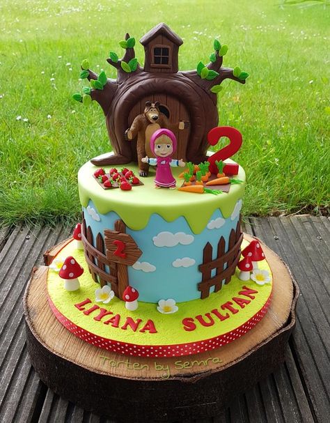 Bear Cake Design, Masha And The Bear Cake, Masha Cake, Ocean Birthday Cakes, Marsha And The Bear, Welcome Baby Boy, Cartoon Birthday, Bear Birthday Party, 2 Birthday Cake