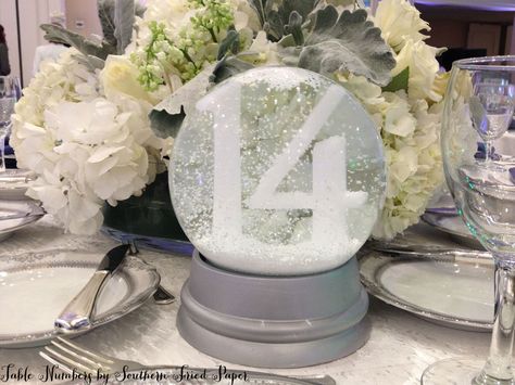 for the table numbers Winter Wedding Table Decorations, Winter Wedding Table Numbers, Winter Wonderland Centerpieces, Wonderland Wedding Theme, Winter Wedding Table, Winter Wedding Centerpieces, Snow Wedding, Winter Wonderland Theme, Wedding Themes Winter