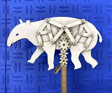 Walking Tapir Automaton : 3 Steps (with Pictures) - Instructables Wooden Block Puzzle, Kinetic Toys, Reindeer Figure, Wooden Reindeer, Decorative Leaves, Woodworking Workshop, Endangered Animals, Build Something, Scroll Saw