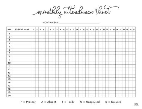 Small Group Attendance Sheet, Monthly Charts Printable, Blank Attendance Sheet Free Printable, Student Attendance Sheet Free Printable, Daycare Attendance Sheet Free Printable, Teacher Attendance Sheet, Free Attendance Sheet Printable, Printable Attendance Sheets Free, Daycare Templates Free Printable