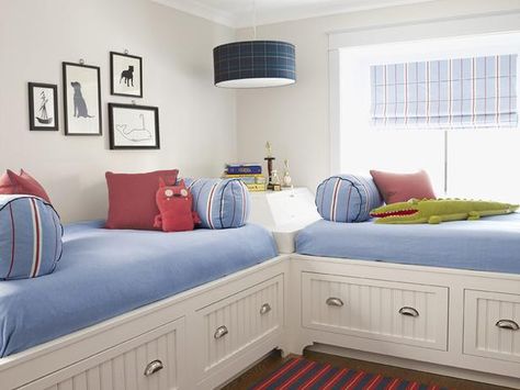 Two storage beds are a great alternative to traditional bunk beds for kids who share a room #hgtvmagazine http://www.hgtv.com/decorating-basics/18-ways-to-use-the-color-blue/pictures/page-8.html?soc=pinterest Twin Storage Bed, Bunk Beds Built In, Two Twin Beds, House Of Turquoise, Space Bedding, Twin Beds, Kids Bunk Beds, Boys Bedrooms, Loft Spaces