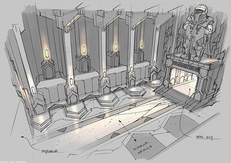 Feng Zhu Design Erebor Concept Art, Bank Concept Art, Pyramid Interior Concept Art, Guild Building Concept Art, Guild Hall Concept Art, Dungeon Concept Art, Level Design Concept, Dragon Lair Concept Art, Dwarves Lotr